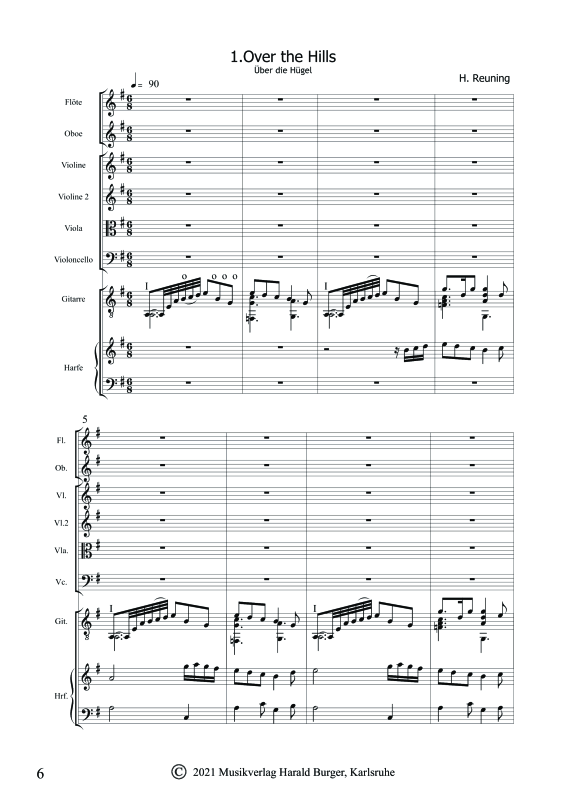 gallery: Landscapes, , Gemischtes Ensemble für Flöte, Oboe, Streicher, Gitarre und Harfe - Partitur