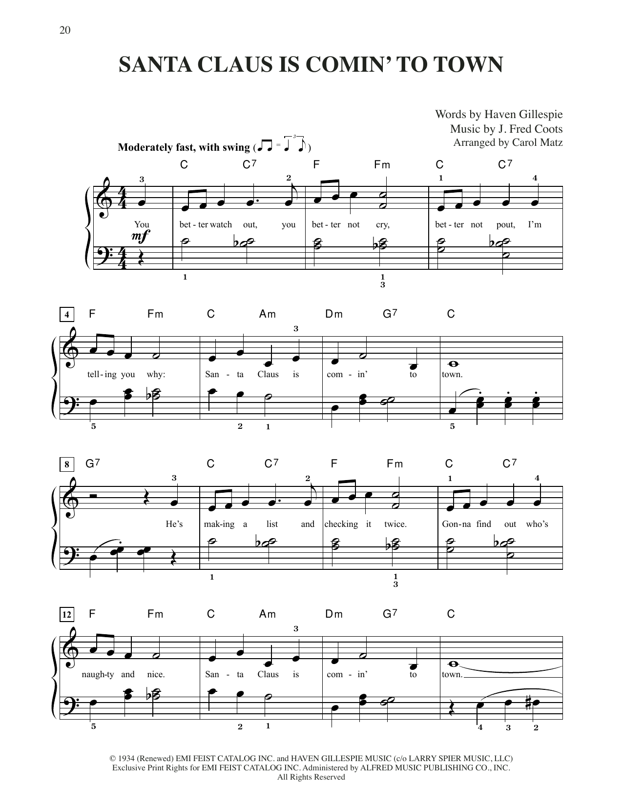 Product gallery: Page 1 of 1 Santa Claus Is Comin' To Town (arr. Carol Matz), J. Fred Coots