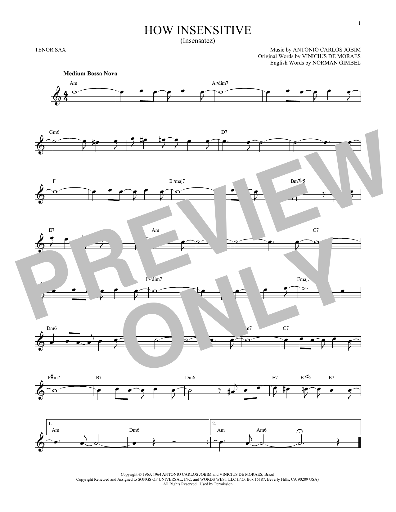 Produktgalerie: Seite 1 von 1 How Insensitive (Insensatez), Antonio Carlos Jobim, Saxophon