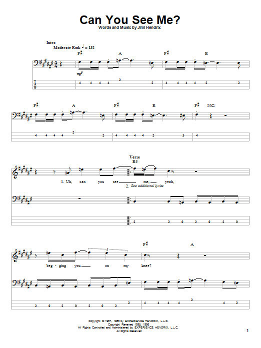 Produktgalerie: Seite 1 von 1 Can You See Me, Jimi Hendrix, E-Bass
