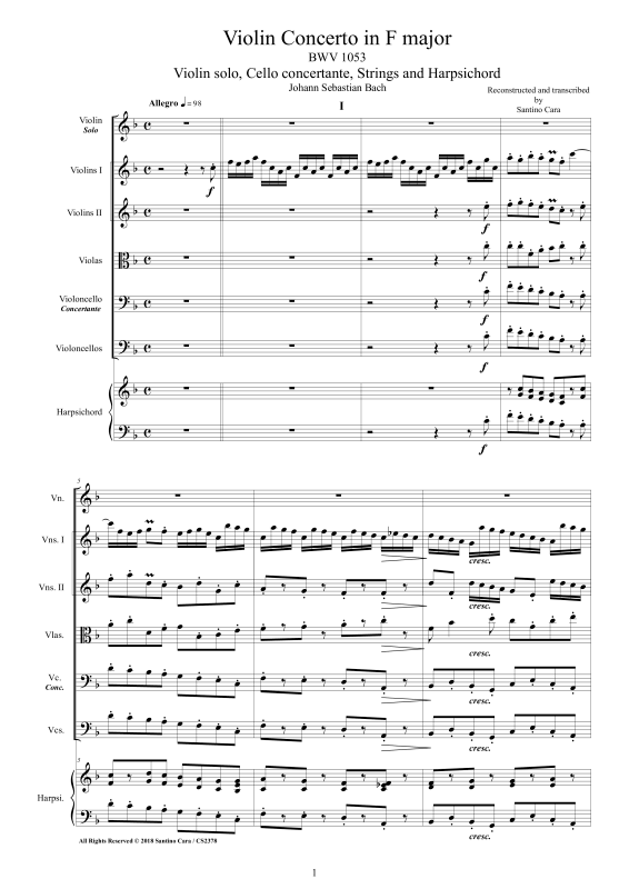Produktbild zu: Violin Konzert in F-Dur BWV 1053Johann Sebastian Bach