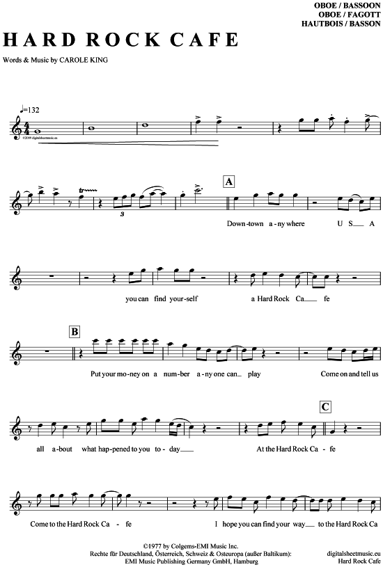 Produktgalerie: Seite 1 von 4 Hard Rock Cafe , King, Carole, (Oboe/Fagott)