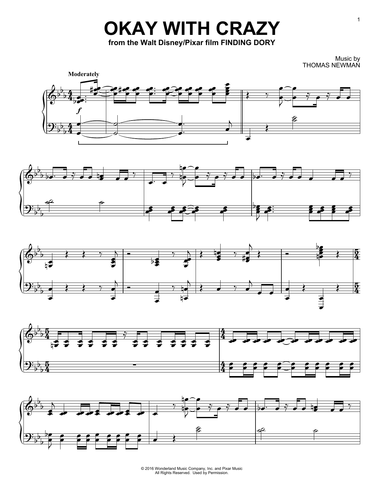 Product gallery: Page 1 of 1 Okay With Crazy (from Finding Dory), Thomas Newman