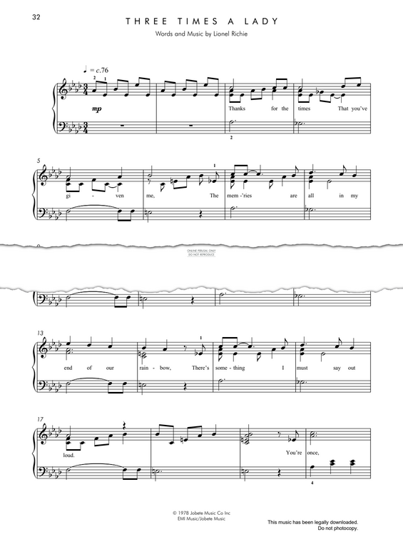 Produktgalerie: Seite 1 von 1 Three Times A Lady, Lionel Richie, Klavier