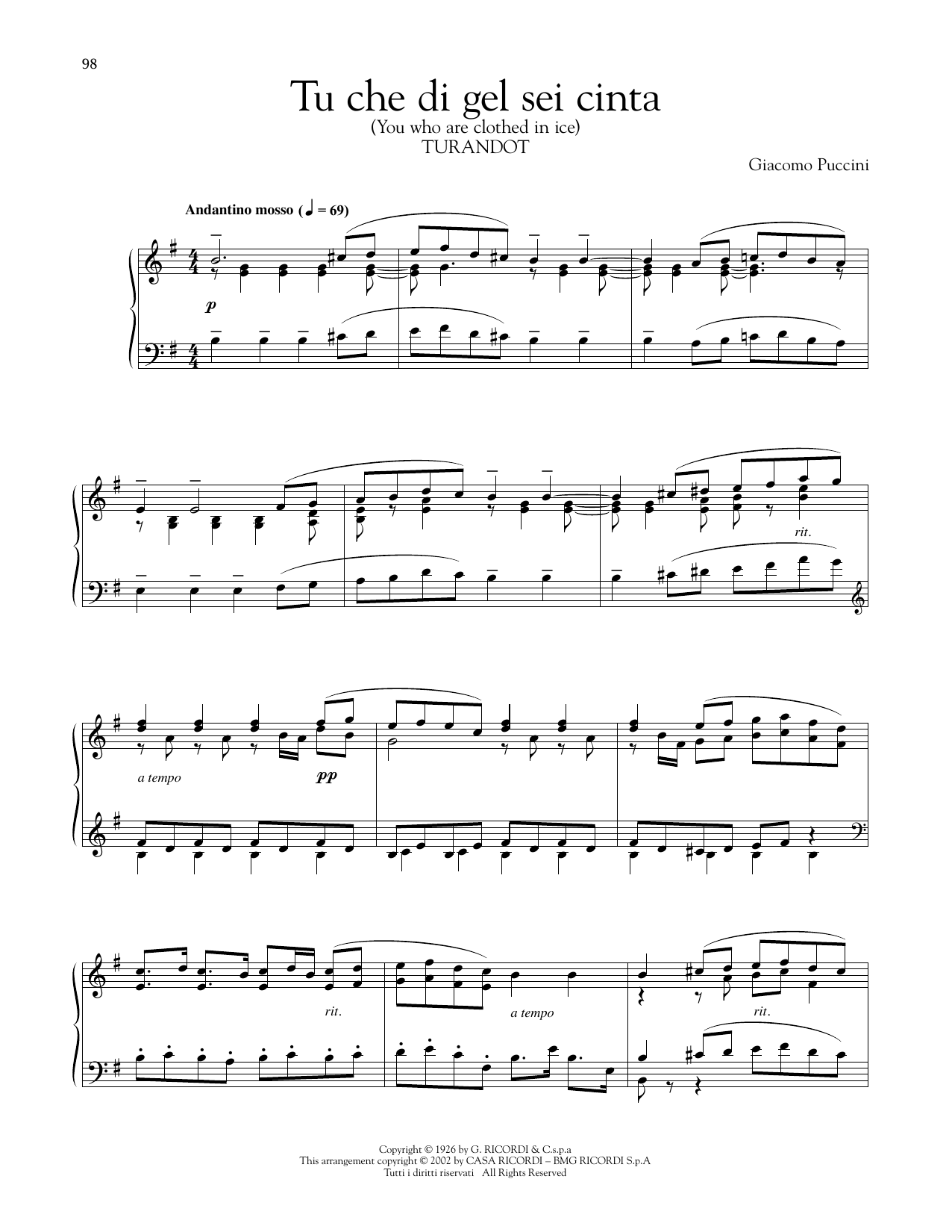 Product gallery: Page 1 of 1 Tu Che Di Gel Sei Cinta, Giacomo Puccini
