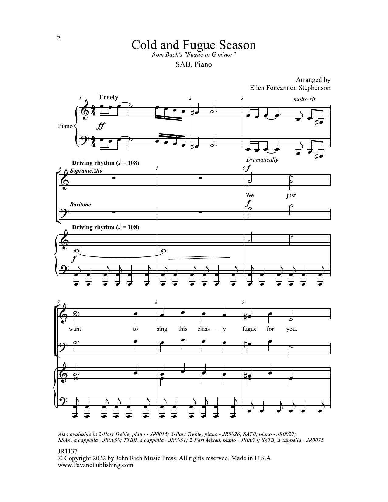 Produktbild zu: Cold and Fugue Season (arr. Ellen Foncannon)
