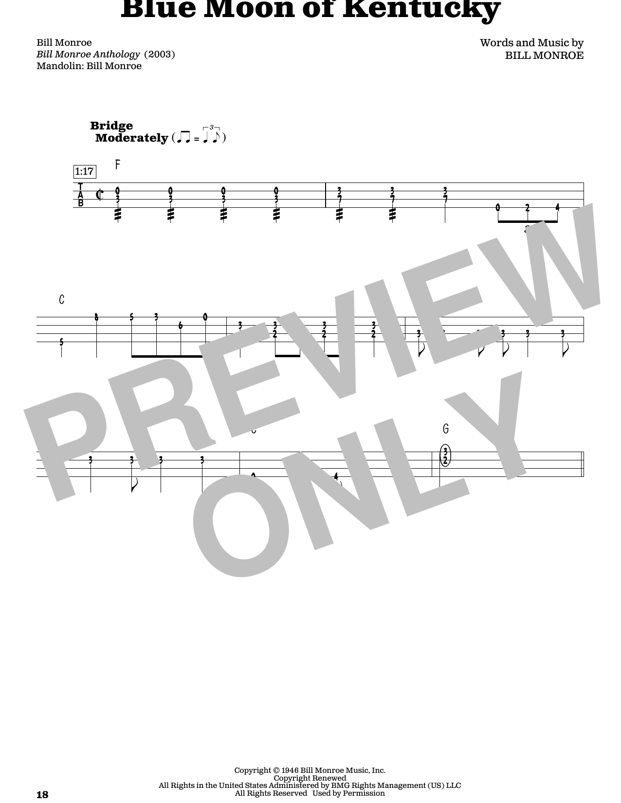 Produktbild zu:  Blue Moon Of Kentucky (arr. Fred Sokolow) - Bill Monroe