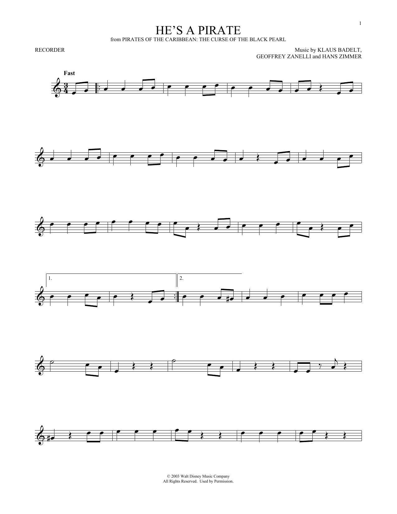 Product gallery: Page 1 of 1 He's A Pirate (from Pirates Of The Caribbean: The Curse of the Black Pearl), Klaus Badelt