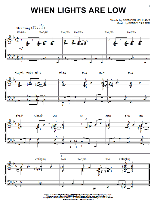 Product gallery: Page 1 of 1 When Lights Are Low [Jazz version] (arr. Brent Edstrom), Benny Carter