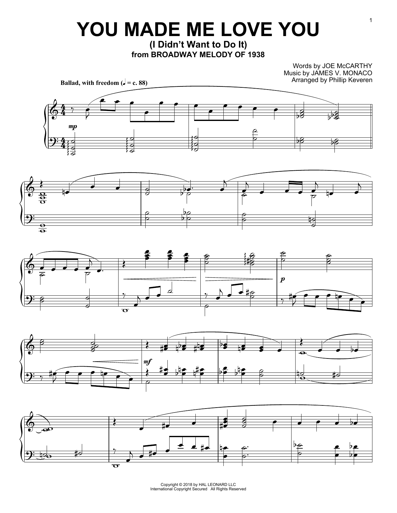 Product gallery: Page 1 of 1 You Made Me Love You (I Didn't Want To Do It) [Jazz version] (arr. Phillip Keveren), Joe McCarthy