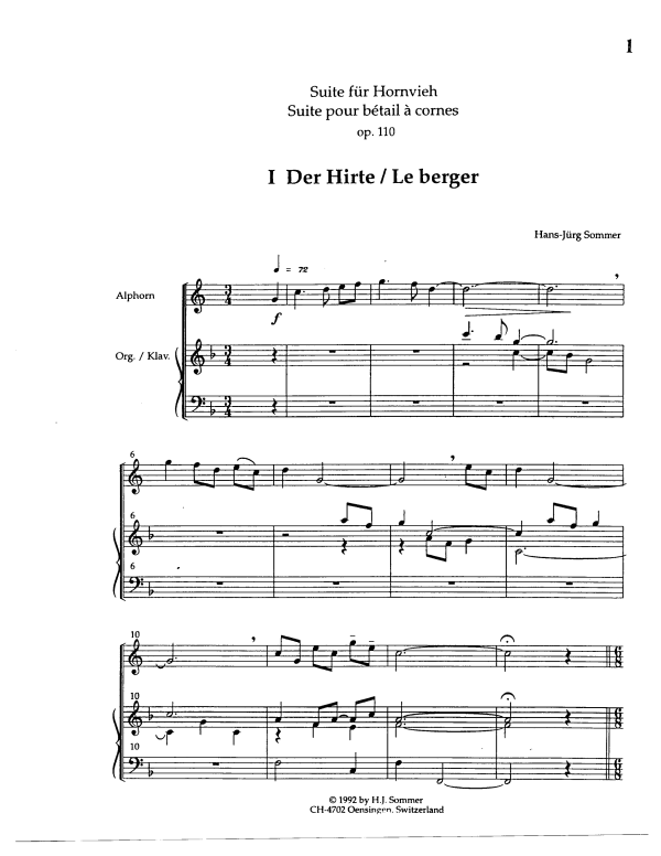 Product picture to: Suite for Hornvieh, Op. 110Hans-Jürg Sommer