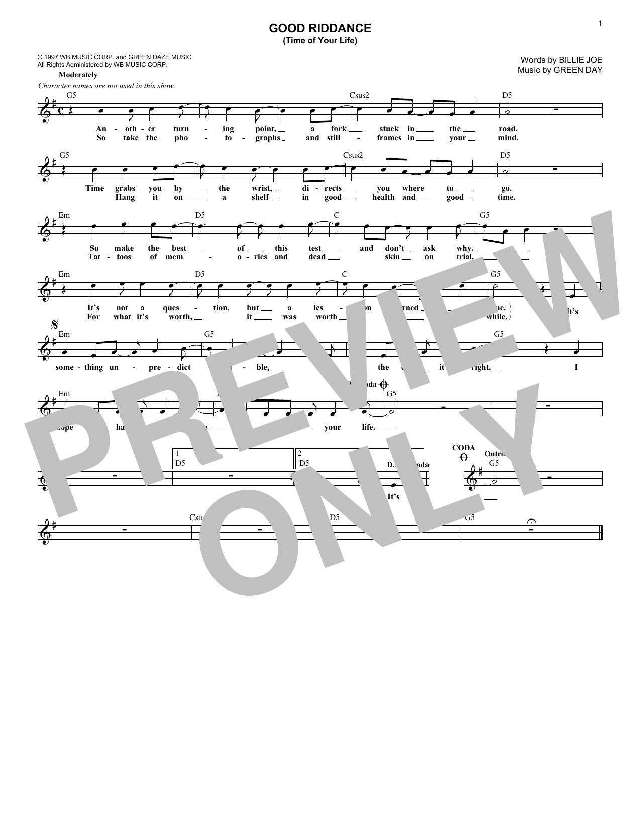 Produktgalerie: Seite 1 von 1 Good Riddance (Time Of Your Life), Green Day, Melodieinstrument