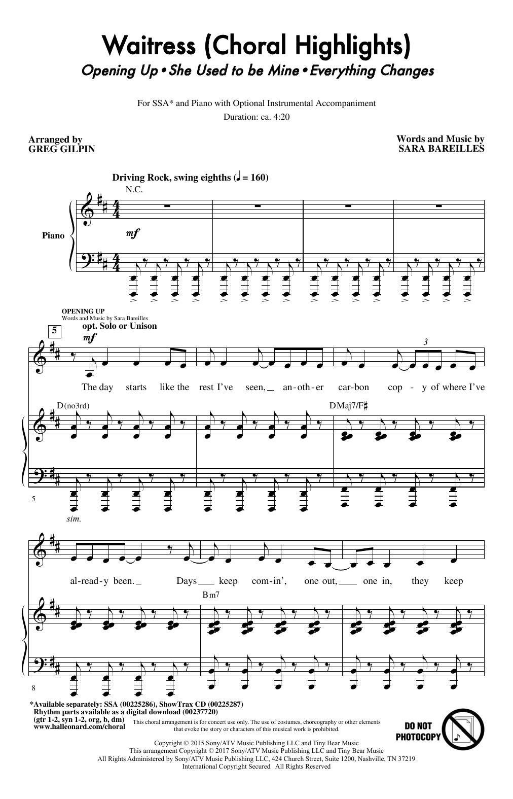 Produktgalerie: Seite 1 von 1 Waitress (Choral Highlights) (arr. Greg Gilpin), Sara Bareilles, Chor