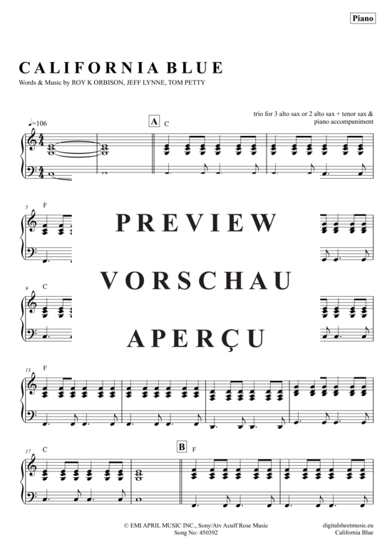 Product gallery: Page 20 of 21 California Blue (Saxophon Trio AAA(T) , Orbison, Roy,  + piano)