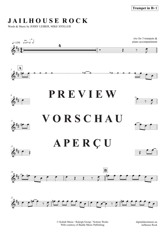 Produktgalerie: Seite 8 von 20 Jailhouse Rock , Presley, Elvis, (Trompeten Trio + Klavier)