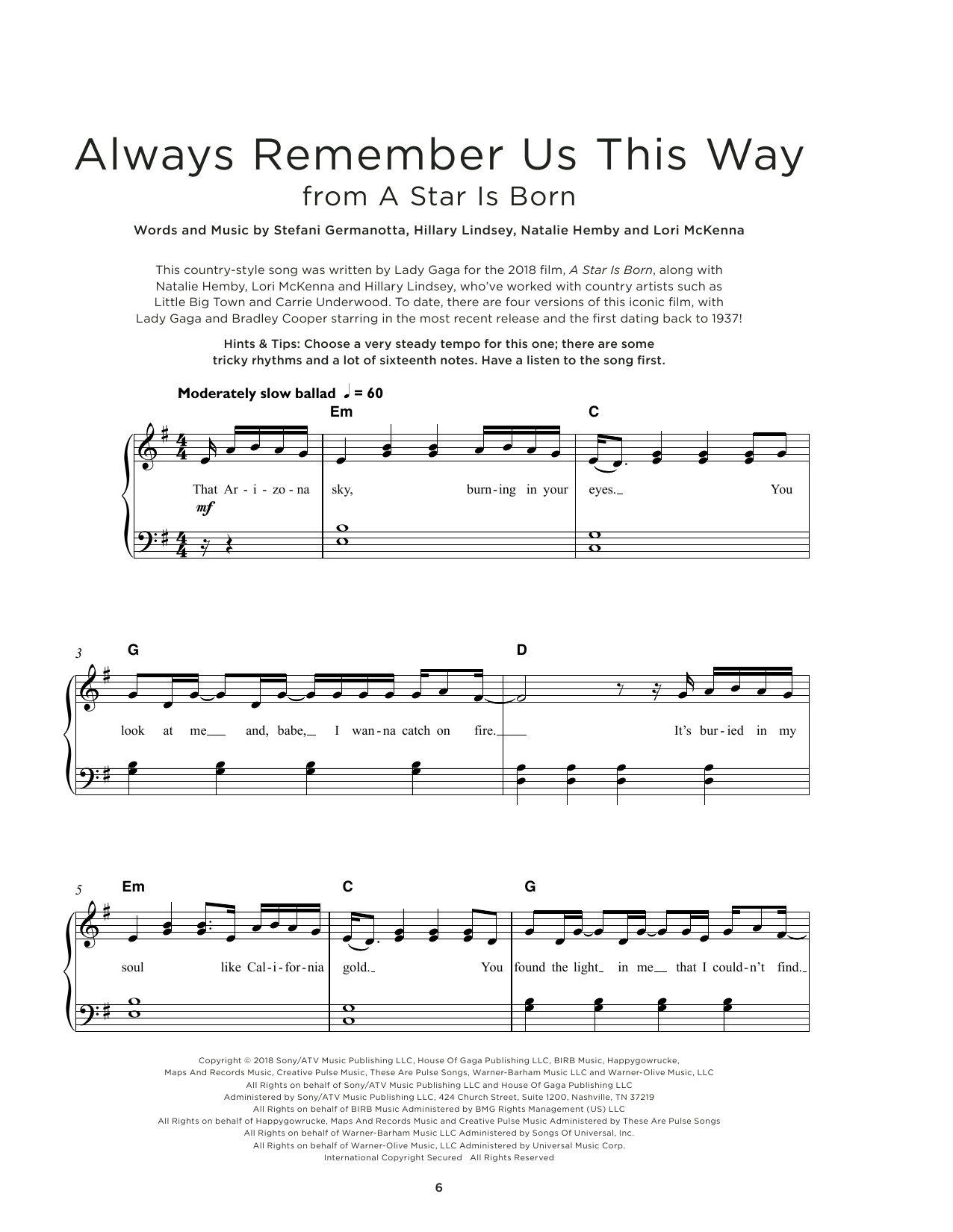 Product picture to: Always Remember Us This Way (from A Star Is Born)