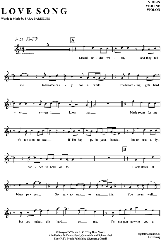 Product gallery: Page 1 of 4 Love Song , Bareilles, Sara, (violin)