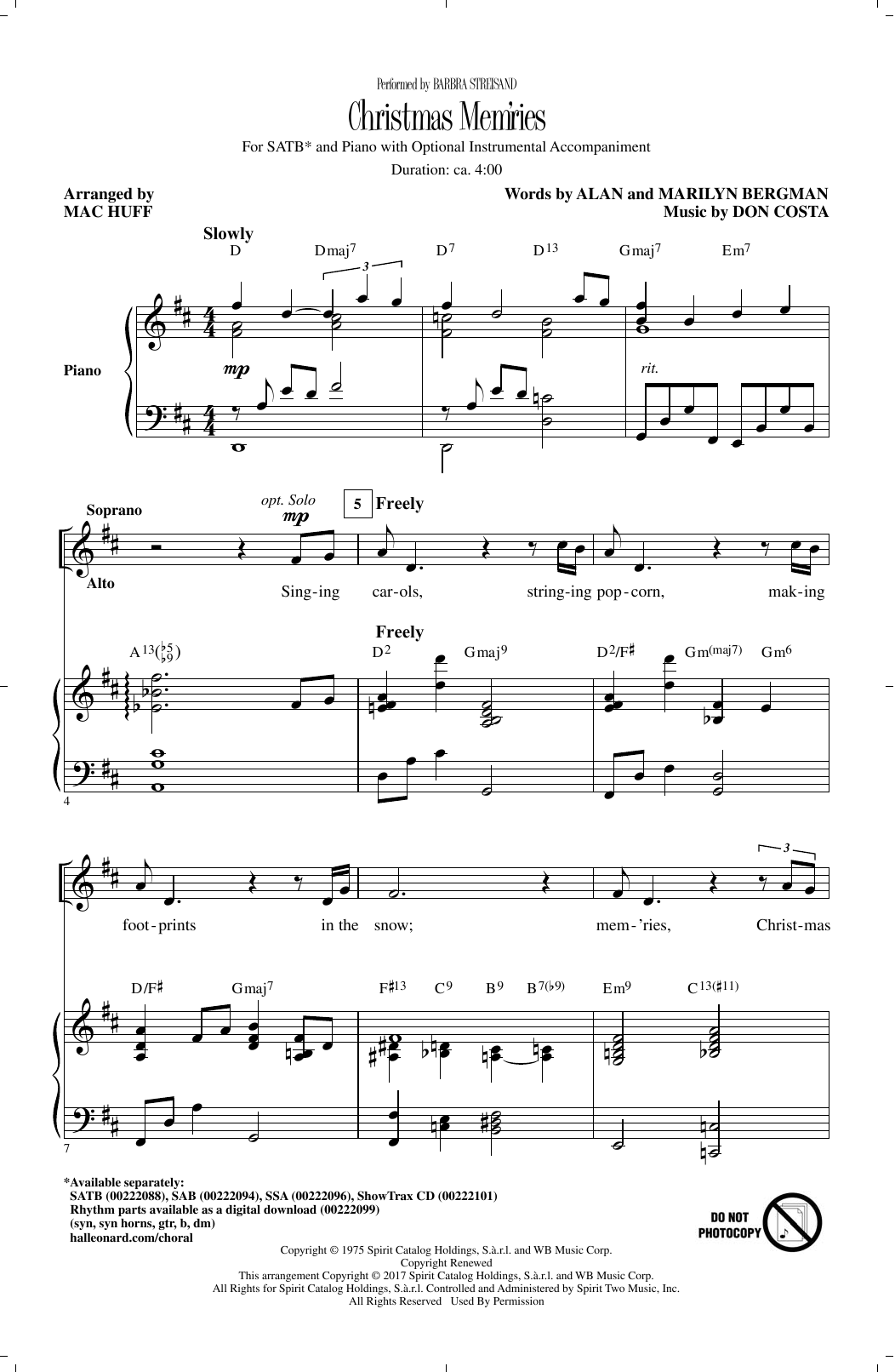 Product gallery: Page 1 of 1 Christmas Mem'ries (arr. Mac Huff), Barbra Streisand