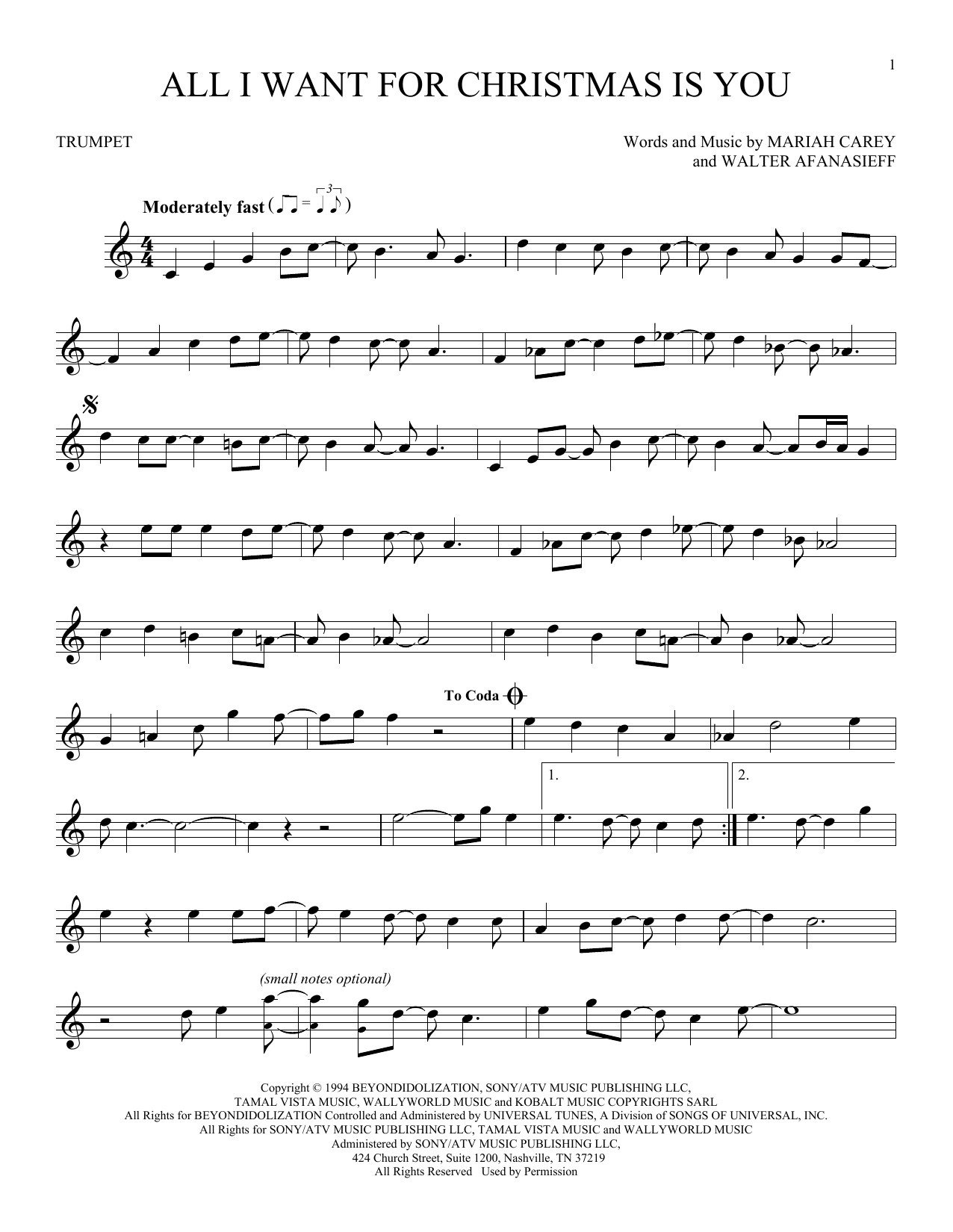 Produktgalerie: Seite 1 von 1 All I Want For Christmas Is You, Mariah Carey, Trompete