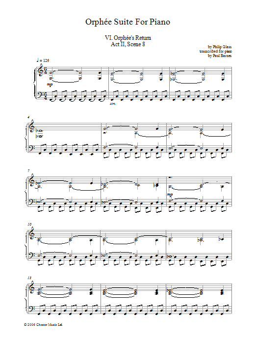 Product gallery: Page 1 of 1 Orphee Suite For Piano, VI. Orphee's Return, Act II, Scene 8, Philip Glass
