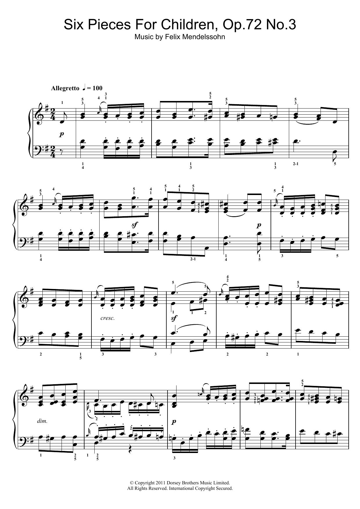 Product gallery: Page 1 of 1 Six Pieces For Children, Op.72 No.3, Felix Mendelssohn