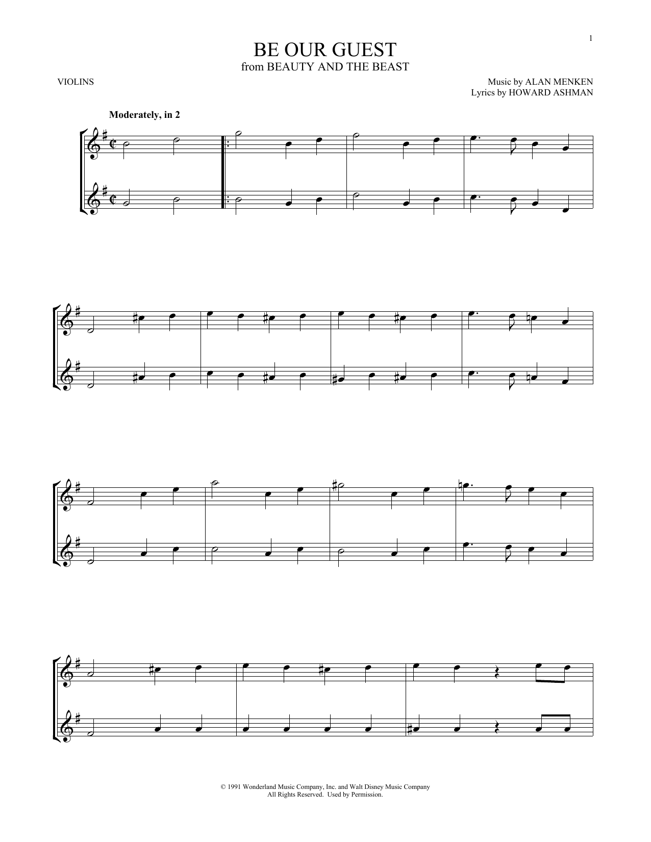 Product gallery: Page 1 of 1 Be Our Guest (from Beauty And The Beast), Alan Menken & Howard Ashman