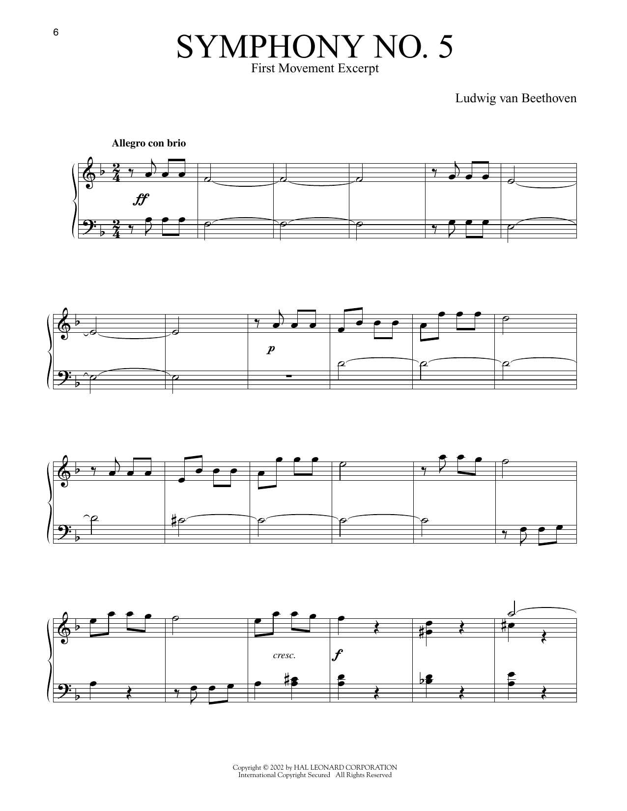 Produktgalerie: Seite 1 von 1 Symphony No. 5 In C Minor, First Movement Excerpt, Ludwig Van Beethoven, Klavier