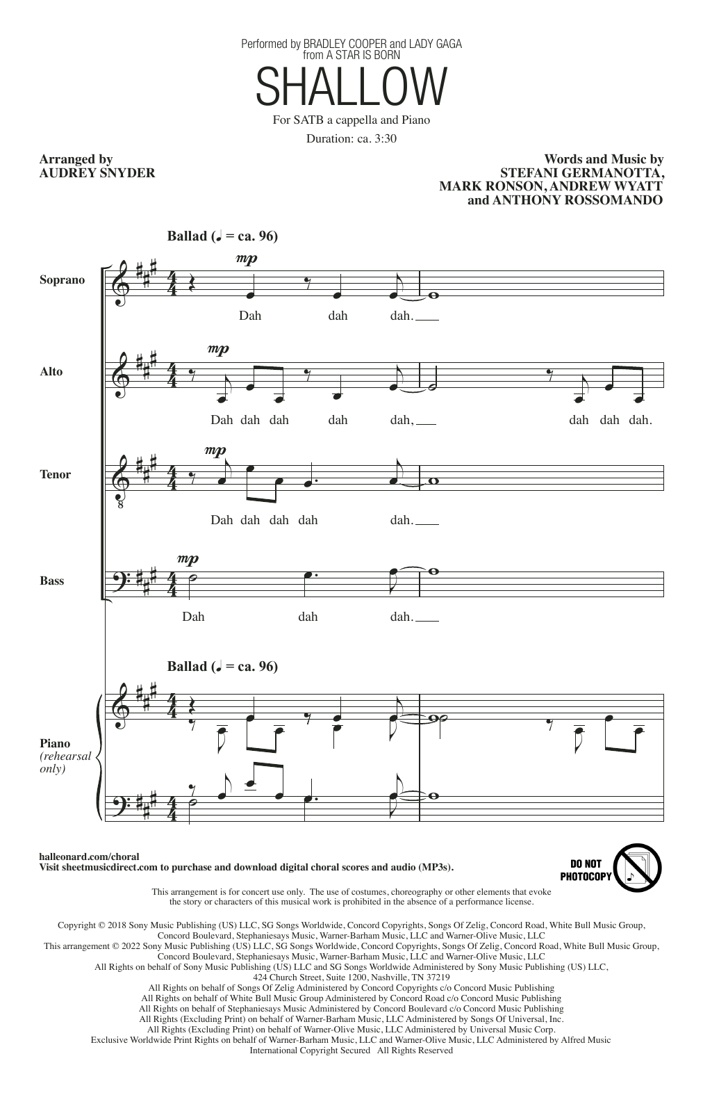 Produktbild zu: Shallow (from A Star Is Born) (arr. Audrey Snyder)