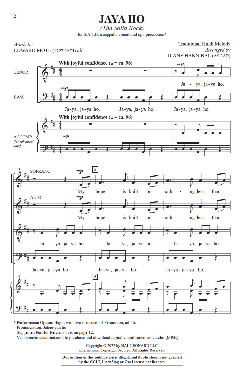 Product picture to: Jaya Ho (The Solid Rock) (arr. Diane Hannibal)
