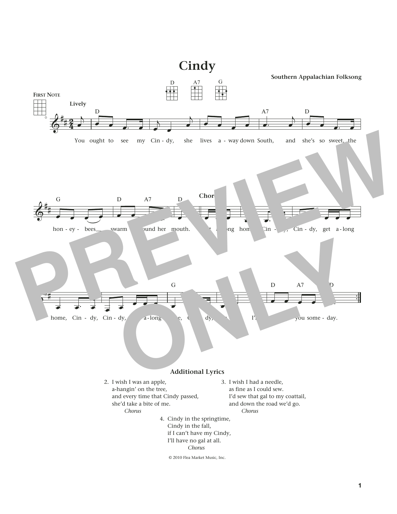 Product gallery: Page 1 of 1 Cindy (from The Daily Ukulele) (arr. Liz and Jim Beloff), Southern Appalachian Folksong