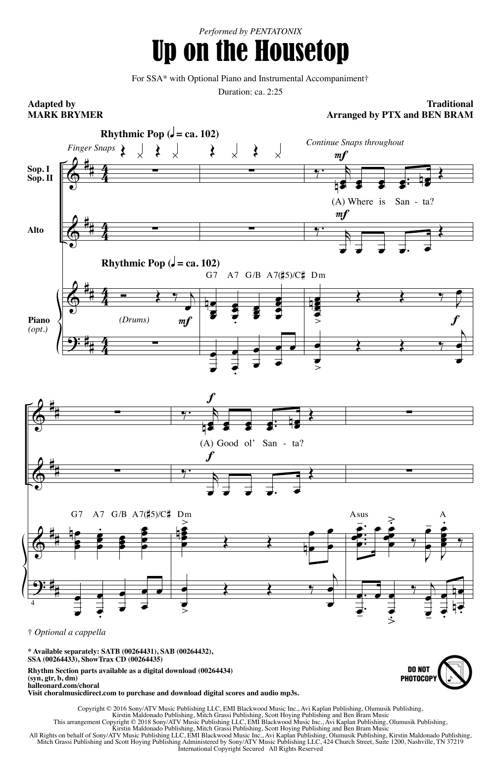 Produktgalerie: Seite 1 von 1 Up On The Housetop (adapt. Mark Brymer), Pentatonix, Chor