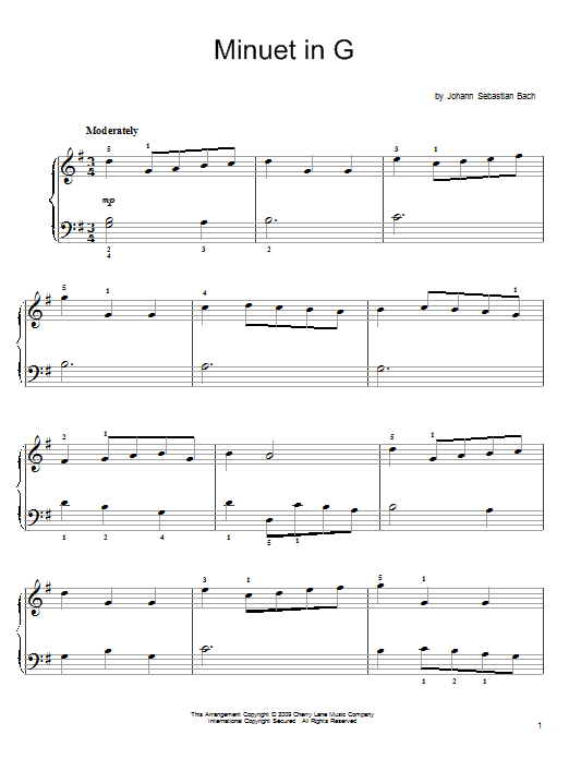 Produktgalerie: Seite 1 von 1 Minuet In G, Johann Sebastian Bach, Klavier