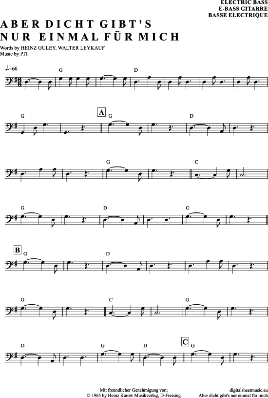 Product gallery: Page 1 of 4 Aber dich gibt´s nur einmal für mich , Rossi, Semino, Bass Guitar
