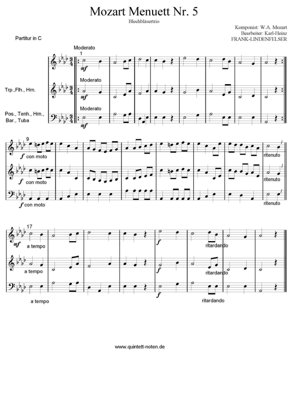 Produktgalerie: Seite 1 von 11 Mozart Menuett Nr. 5, , Blechbläsertrio