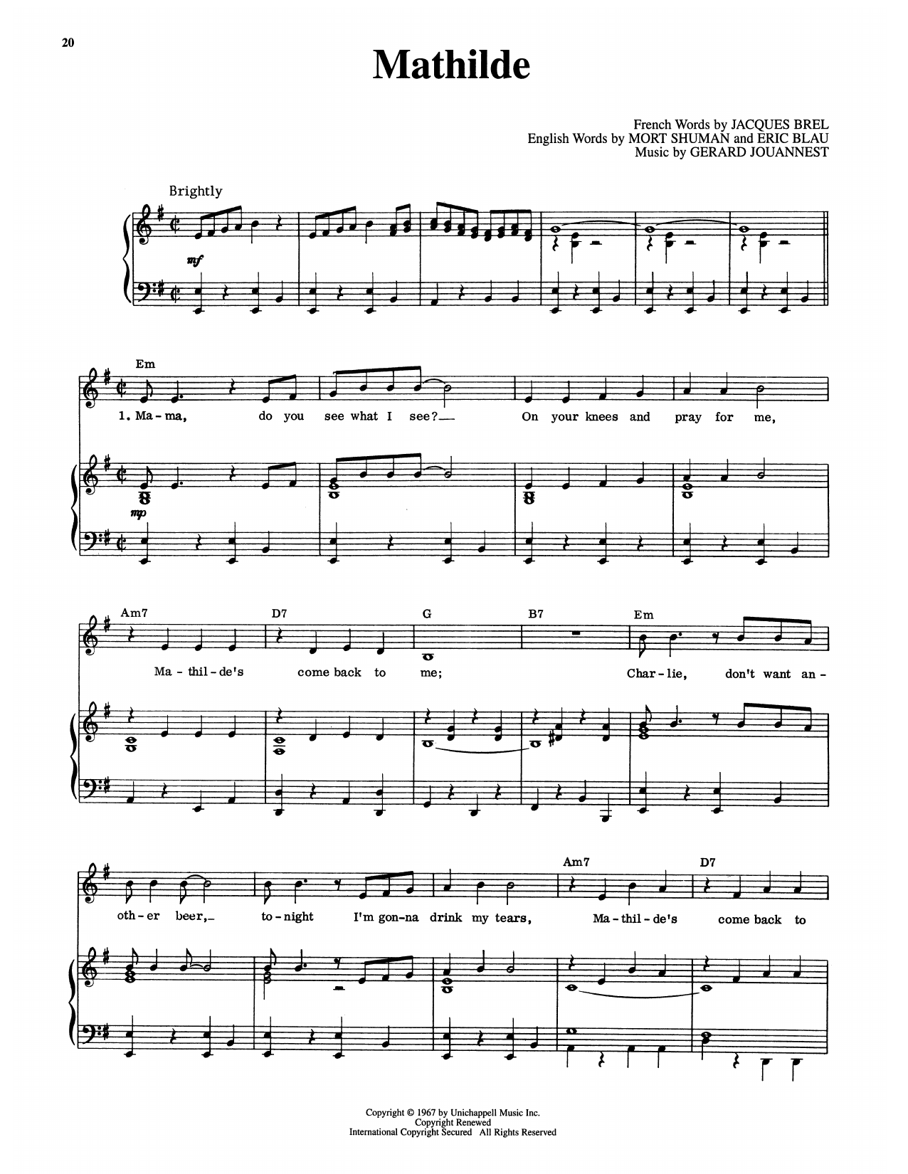 Product gallery: Page 1 of 1 Mathilde (from Jacques Brel Is Alive And Well And Living In Paris), Eric Blau