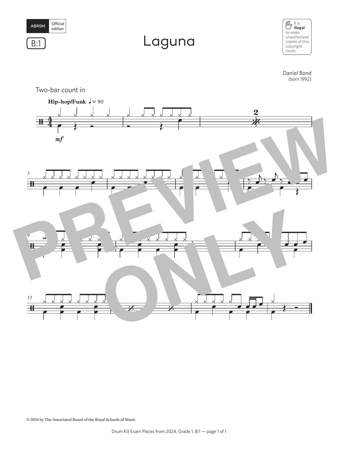 Product gallery: Page 1 of 1 Laguna (Grade 1, list B1, from the ABRSM Drum Kit Syllabus 2024), Daniel Bond