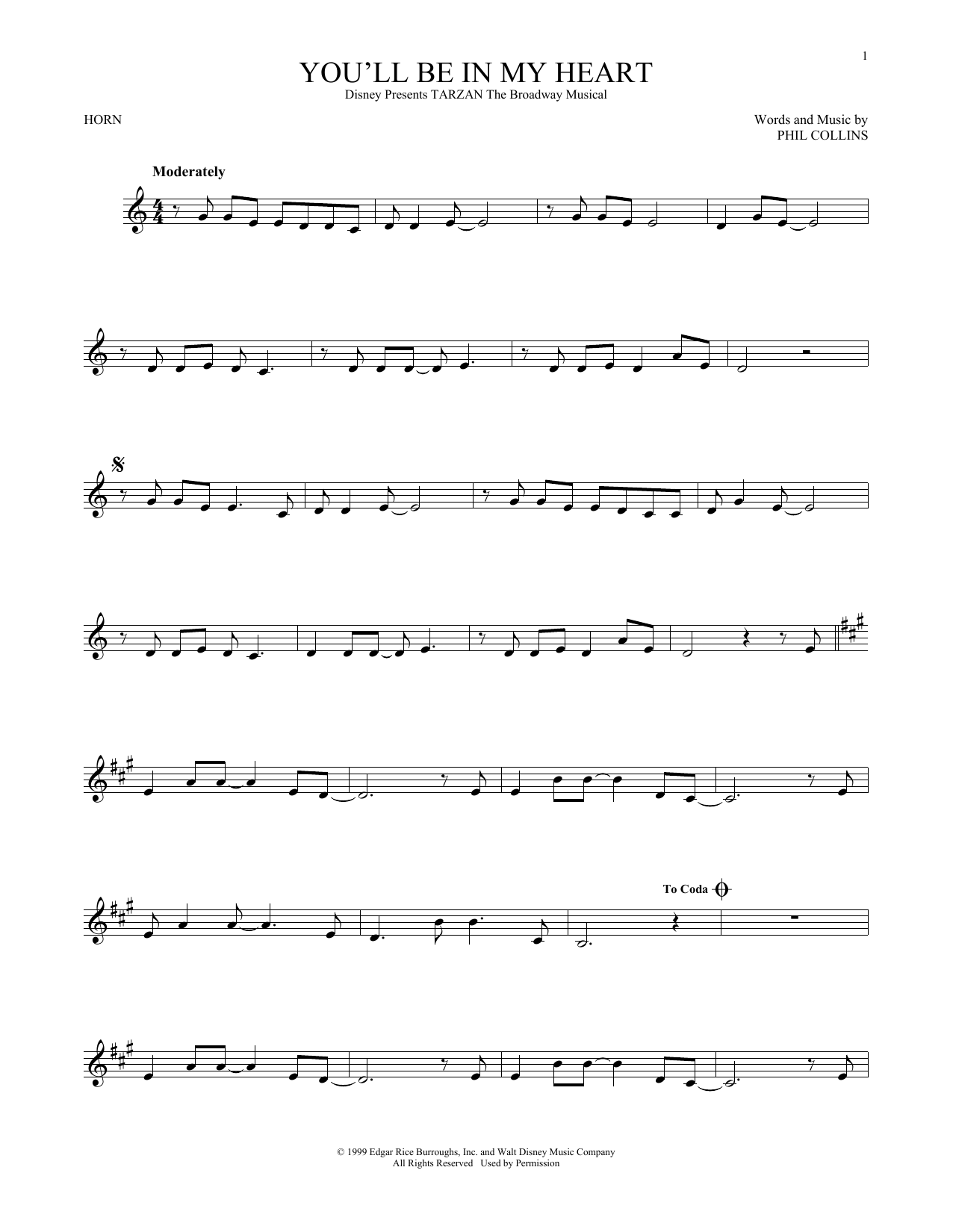 Produktgalerie: Seite 1 von 1 You'll Be In My Heart (from Tarzan), Phil Collins, Horn