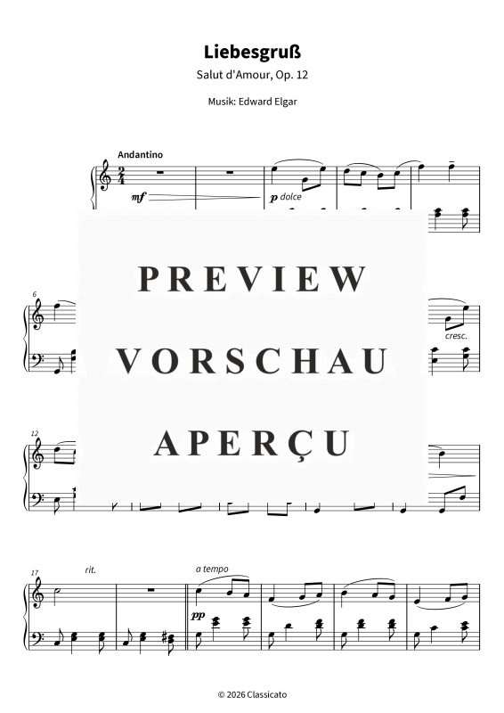 gallery: Liebesgruß - Salut d´Amour op. 12 - vereinfachte Fassung in C-Dur - zart und herzlich fließend, , Klavier Solo