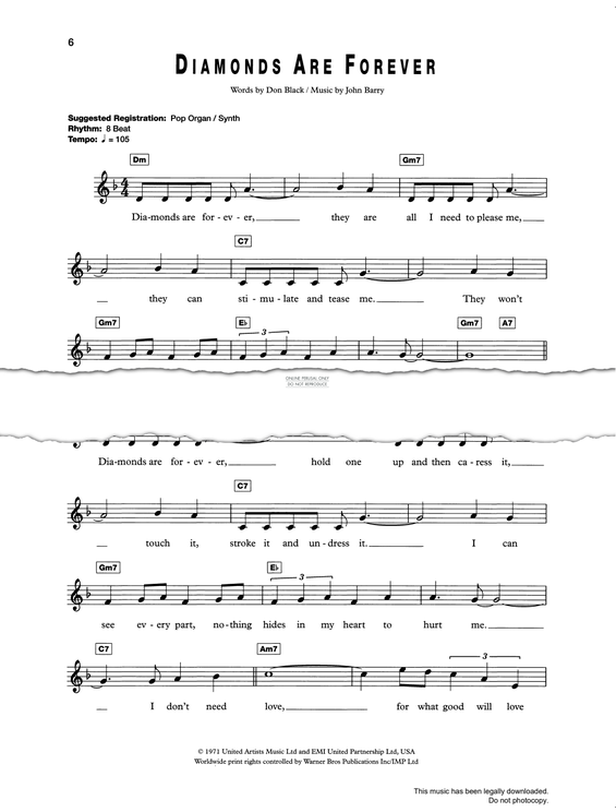 Produktgalerie: Seite 1 von 1 Diamonds Are Forever, Shirley Bassey, Gesang, Keyboard