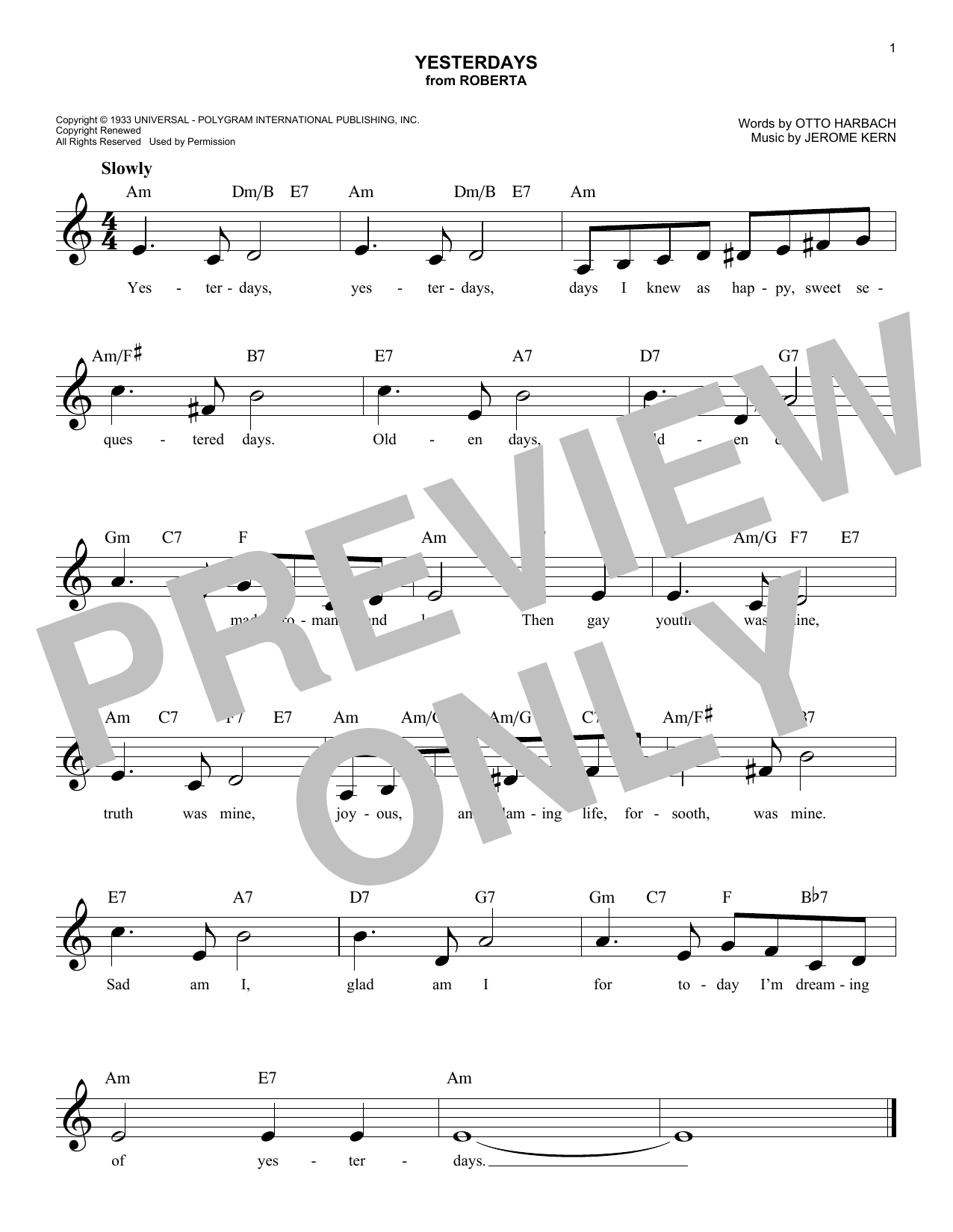 Product gallery: Page 1 of 1 Yesterdays, Jerome Kern