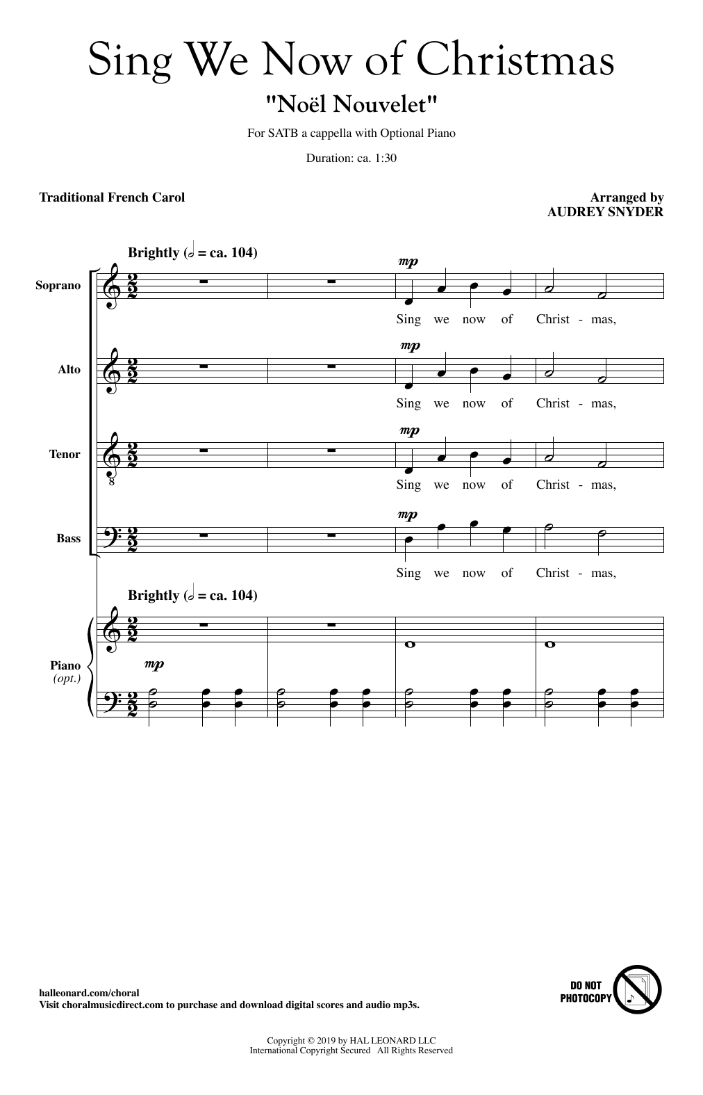 Product picture to: Sing We Now Of Christmas ("Noel Nouvelet") (arr. Audrey Snyder)
