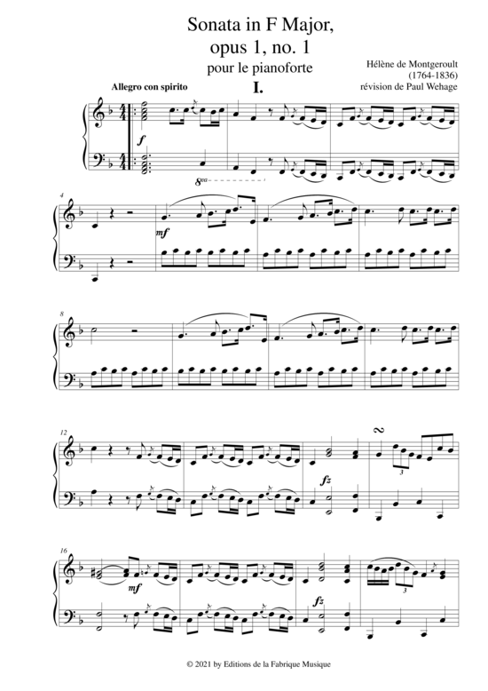 Product picture to: Piano Sonata in F major, Opus 1 no. 1 Hélène de Montgeroult