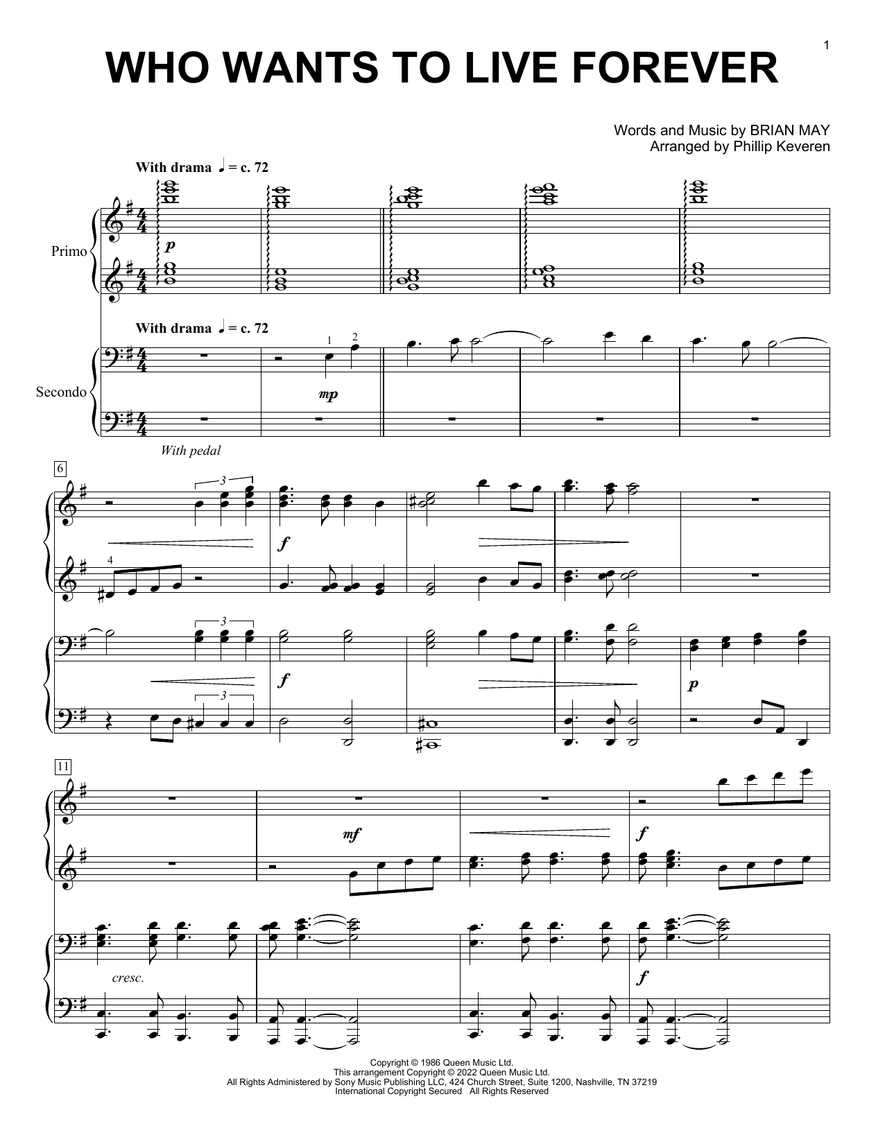 Product picture to: Who Wants To Live Forever (arr. Phillip Keveren)