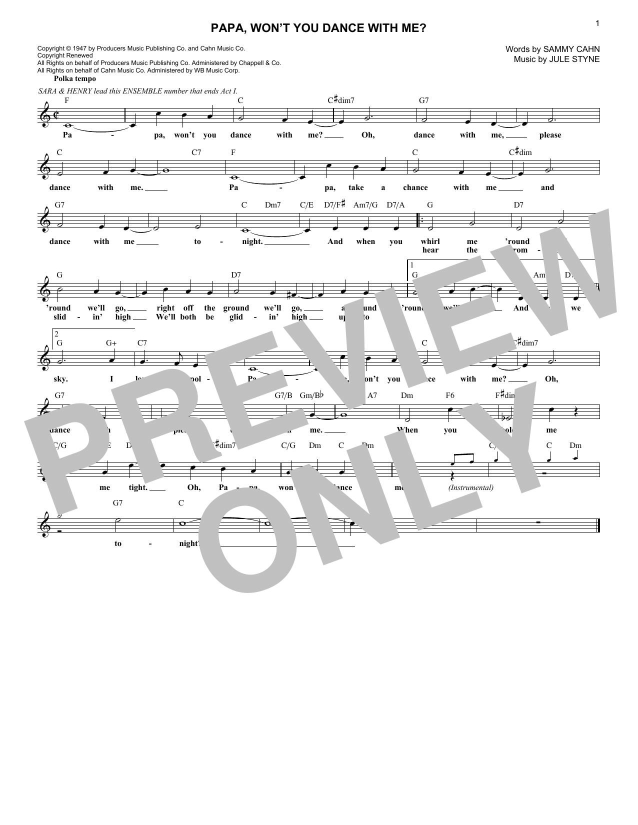 Produktgalerie: Seite 1 von 1 Papa, Won't You Dance With Me?, Sammy Cahn, Melodieinstrument