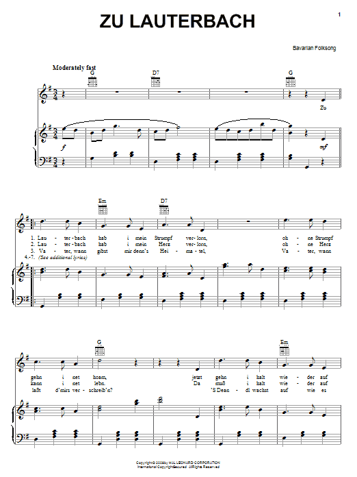 Produktgalerie: Seite 1 von 1 Zu Lauterbach (At Lauterbach), Bavarian Folksong, Gesang, Gitarre, Klavier