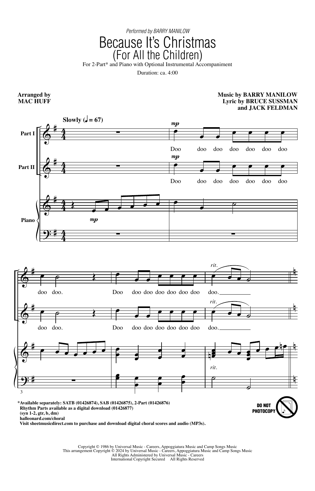 Product picture to: Because It's Christmas (For All the Children) (arr. Mac Huff)