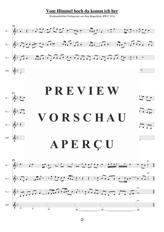 gallery: Vom Himmel hoch da komm ich her Einlagesatz, , Klarinettenquartett