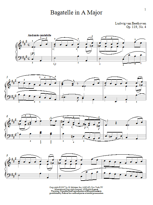 Product gallery: Page 1 of 1 Bagatelle In A Major, Op. 119, No. 4, Ludwig Van Beethoven