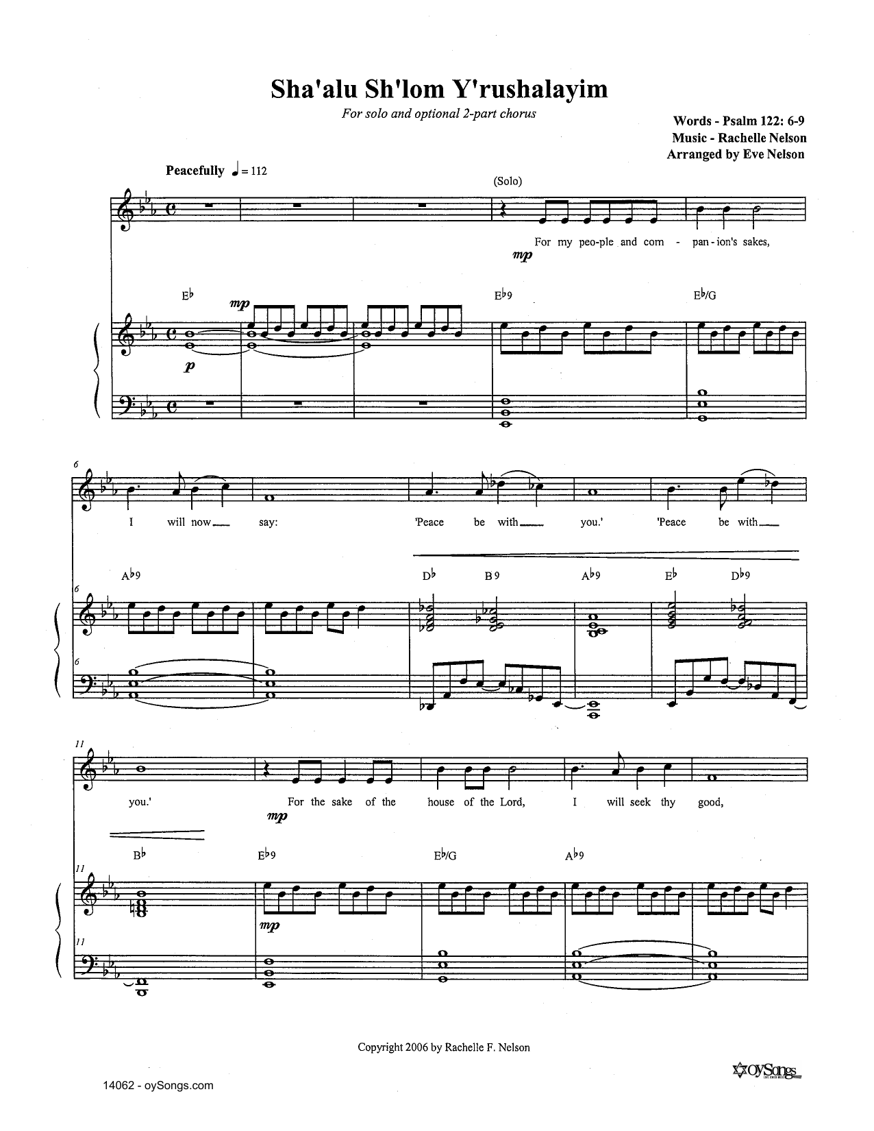 Produktgalerie: Seite 1 von 1 Sha'alu Sh'lom Y'rushalayim, Rachelle Nelson, Gesang, Gitarre, Klavier