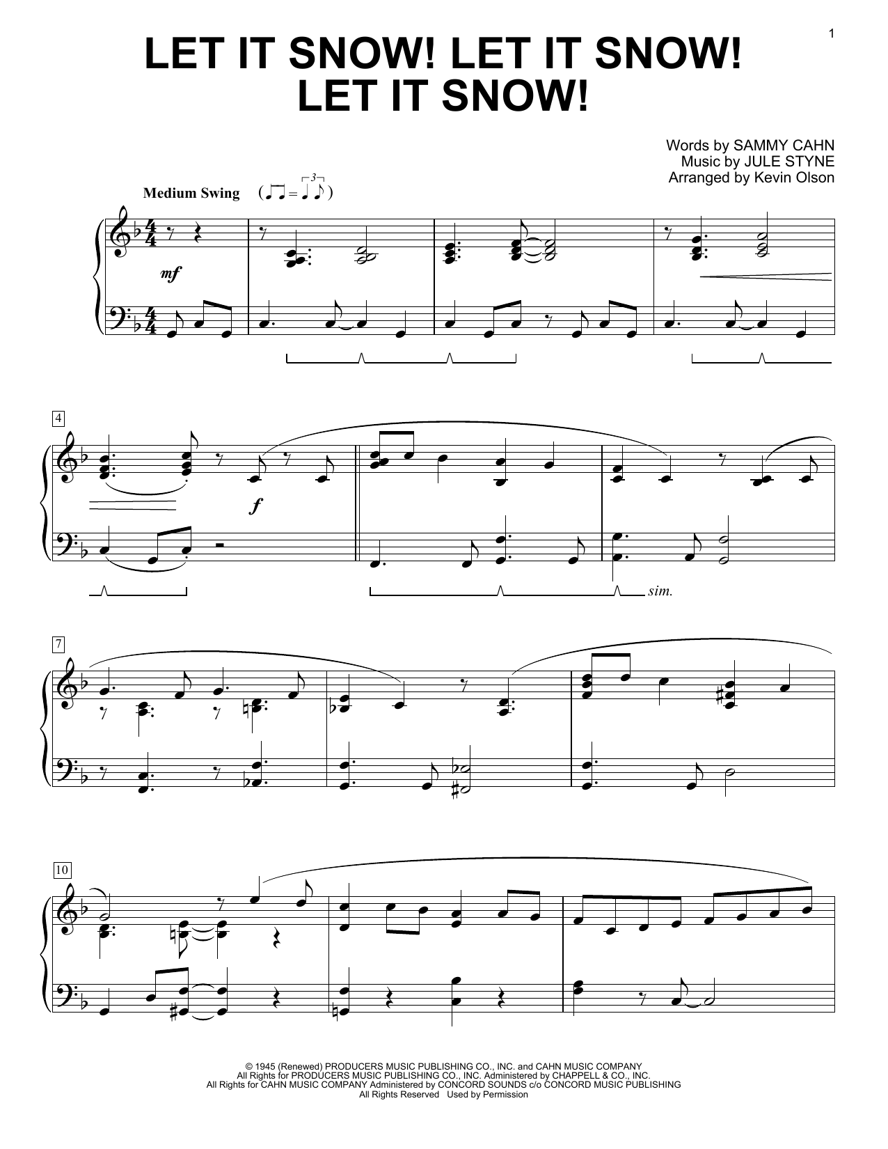 Produktgalerie: Seite 1 von 1 Let It Snow! Let It Snow! Let It Snow! (arr. Kevin Olson), Sammy Cahn, Klavier